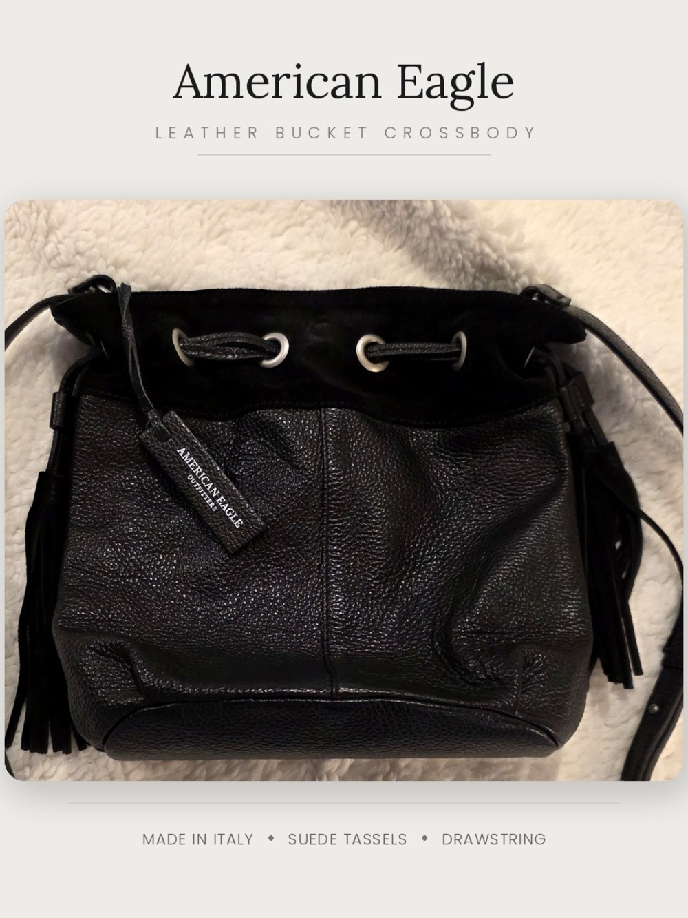 Like New, American Eagle Outfitters Black Leather Suede Bucket Bag Italy